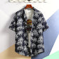 Hawaiian Beach Shirt Palm Leaf Print Tee Half Sleeve Retro Clothes Button Up Top Plus Size Loose Overshirt Casual Male Undies