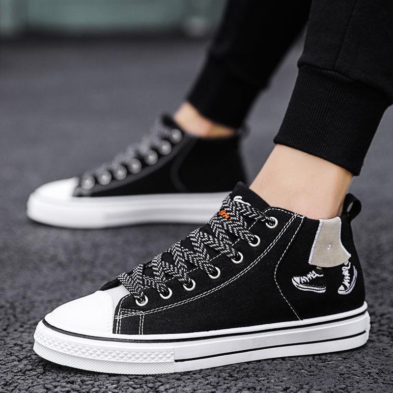 Shoes Men's High-top Casual All-match Male Student Sports Men's Shoes 2022 Spring Plus Velvet Cotton Shoes Canvas Shoes