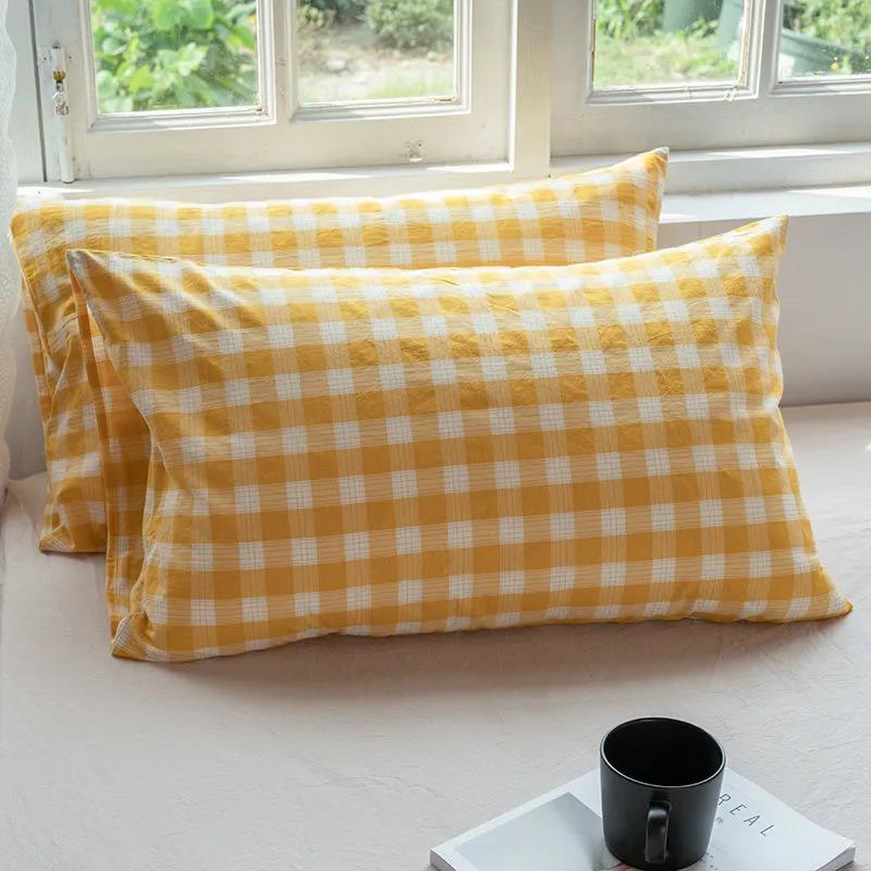 48*74cm Cotton Pillow Case Skin-friendly Washed Cotton Pillow Case Fashion Check Double Pillow Case