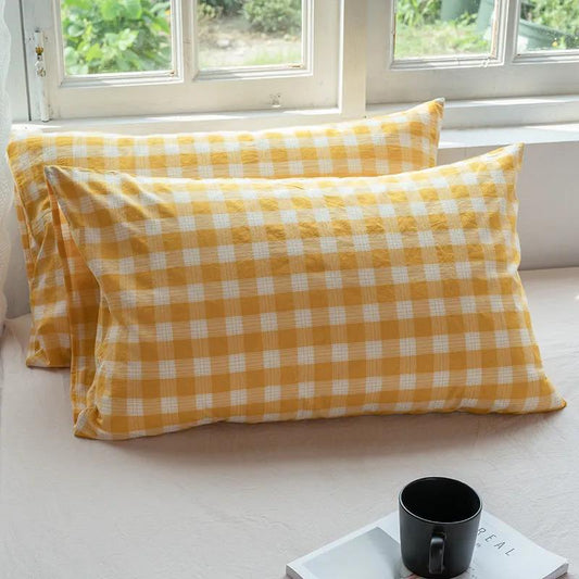 48*74cm Cotton Pillow Case Skin-friendly Washed Cotton Pillow Case Fashion Check Double Pillow Case