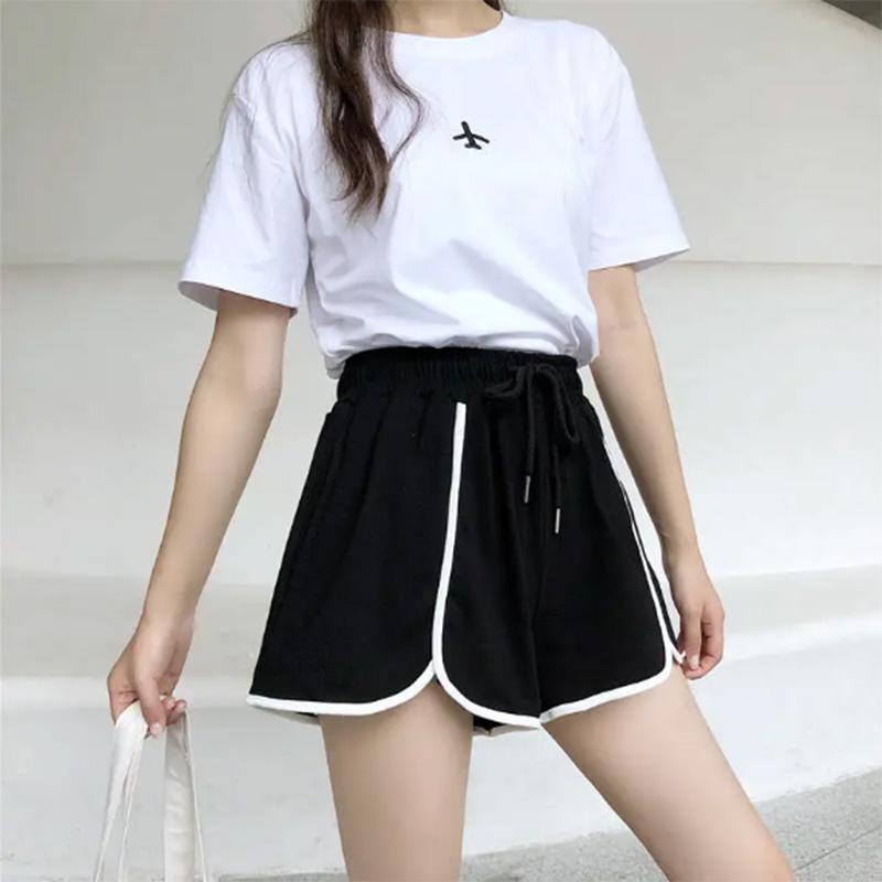 Summer Striped Casual Sports Shorts Loose Wide-leg Pants Women's Sports Pants Outer Wear Shorts Five-point Pants Straight Pants