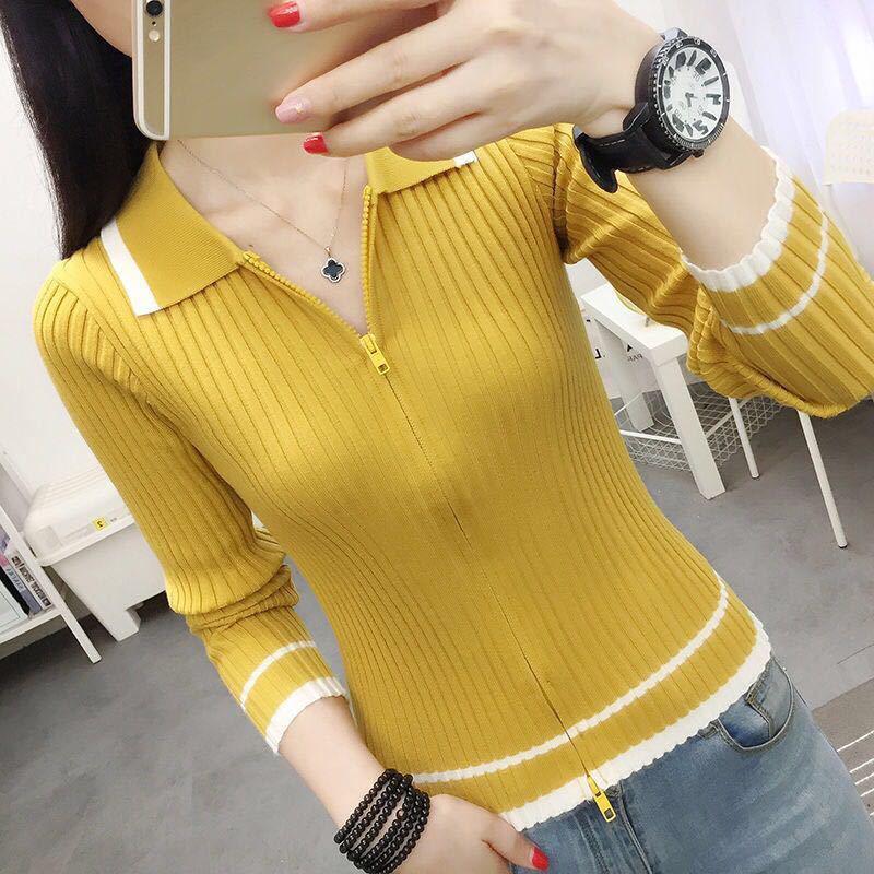 Autumn and Winter Knitted Sweater Fashion Slim Sexy Tops Simple Style Young Women's Bottoming Shirt