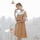 Ladies Off-shoulder Loose Mid-length Dress A-line Version Dress with Waist Slimming Ruffled Sweet and Cute Ladies Off-shoulder Dress