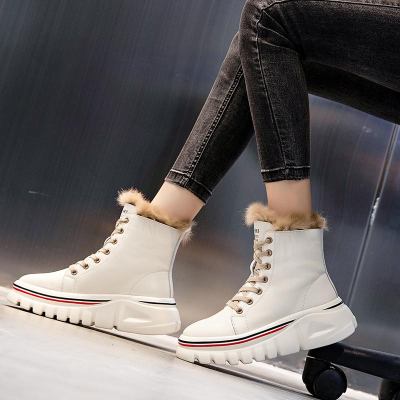 Fur Boots for Women Winter Shoes Natural Fur Genuine Leather Ankle Booties Platform Casual Shoes Warm Black White Boots