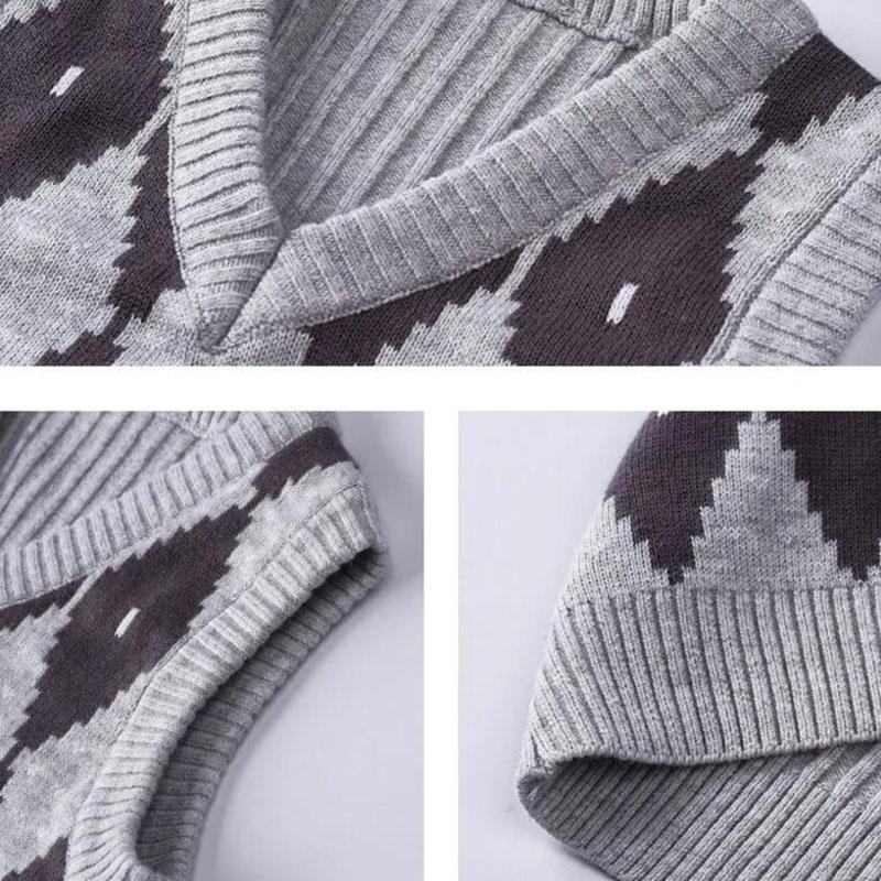 Knitted Baby Vest Children's Checker Printed Vest Boys Knitted V-neck Vest Fall/ Winter Outwear