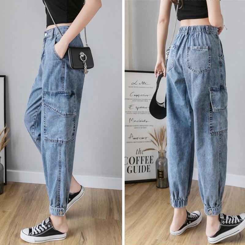 WTEMPO Women's Jeans Harem Pants Loose Straight Denim Big Pocket Trousers