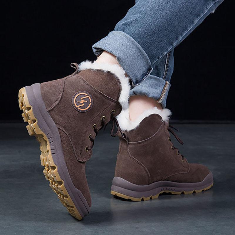 Snow Boots Men's Sheepskin Winter Boots Plus Velvet Warm Waterproof Non-slip Winter Martin Boots Men's Cotton Shoes