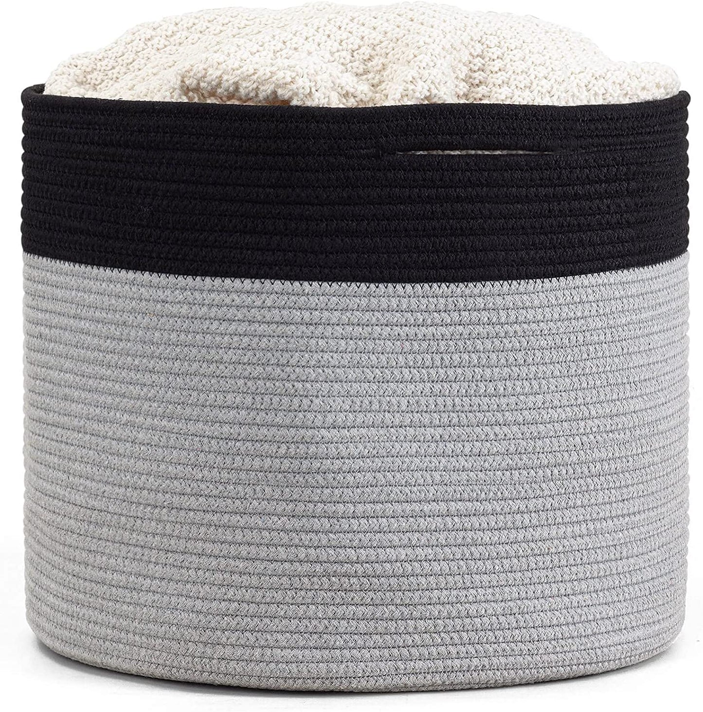 Laundry Basket, Large Cotton Rope Basket 15.8"x15.8"x13.8" Baby Laundry Basket Woven Blanket Basket