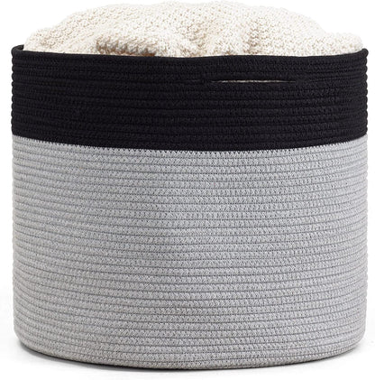 Laundry Basket, Large Cotton Rope Basket 15.8"x15.8"x13.8" Baby Laundry Basket Woven Blanket Basket