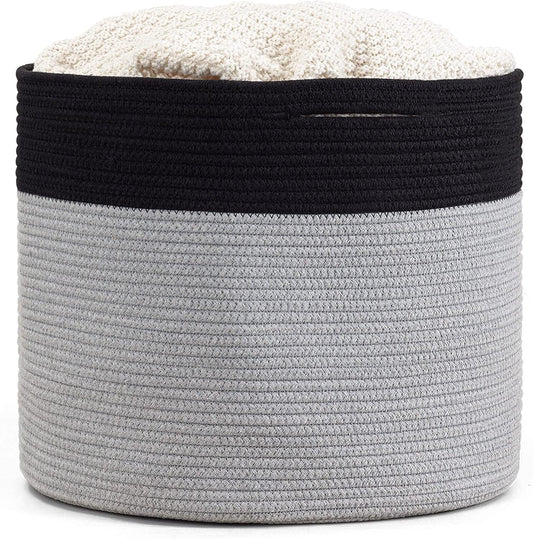 Laundry Basket, Large Cotton Rope Basket 15.8"x15.8"x13.8" Baby Laundry Basket Woven Blanket Basket