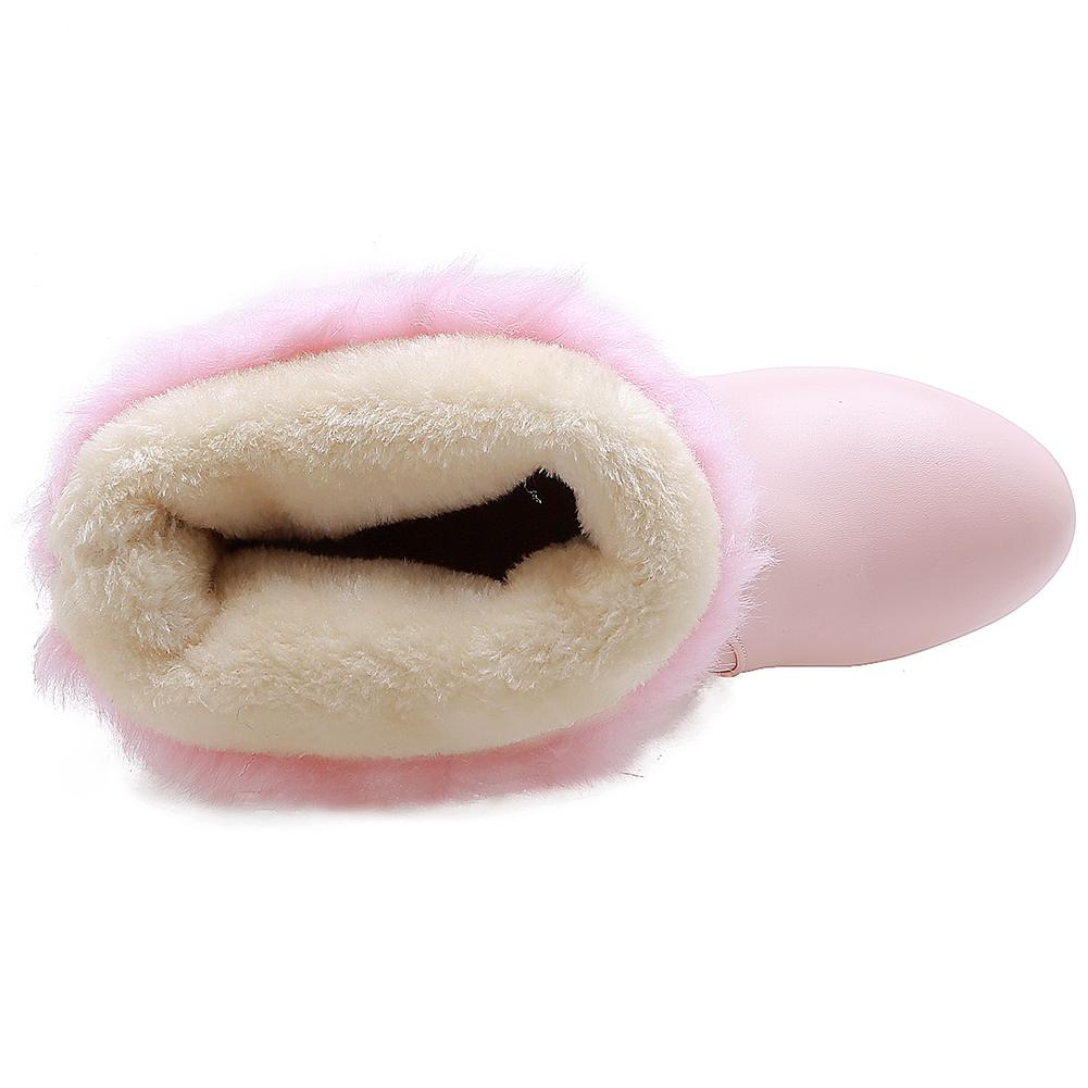 Snow Boots Short Plush Fleeces Square Heel Round Toe Slip On Solid Mid Calf Butterfly Knot Winter Boots Woman
