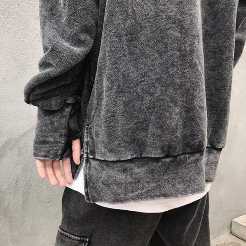 Sweater Men's Autumn and Winter Sleeves Oversize Drop Shoulders Retro Washed Solid Color Top Loose Casual Cool Men's Tops
