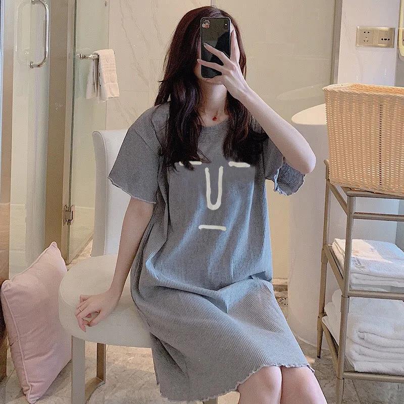 Ruffle Women's Summer Dress Short Sleeve Round Neck Knee-length Daily Wear Home