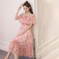Off-the-shoulder One-word Neck Floral Chiffon Dress Female Mid-length Sexy Beach Dress Super Fairy Fairy Dress Plus Size Dress Waist Is Slim