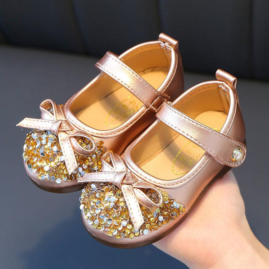 Girls' Leather Shoes Spring Summer Non-slip Soft-soled Children's Single Shoes Baby Peas Shoes Crystal Girl Princess Shoes