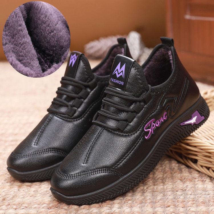 Leather Winter Cotton Shoes Women's Non-slip Warm Leather Boots Plus Velvet Thickening Sports and Leisure Waterproof Cotton Boots