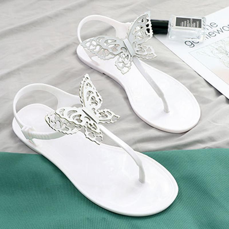 Summer Sandals Female Butterfly Flower Korean Beach Shoes Candy Color Flat Flip-flops Ladies Sandals Student Shoes