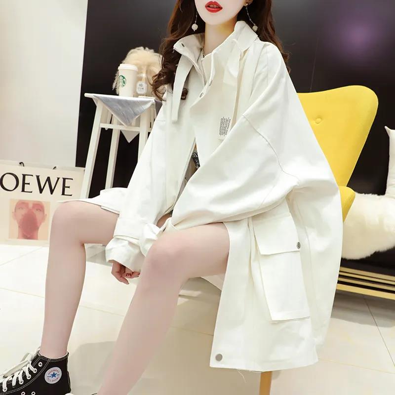 Women Boutique Coat Solid Color Tight Waist Jacket Casual Loose Windbreaker Soft and Comfortable Parka Mid