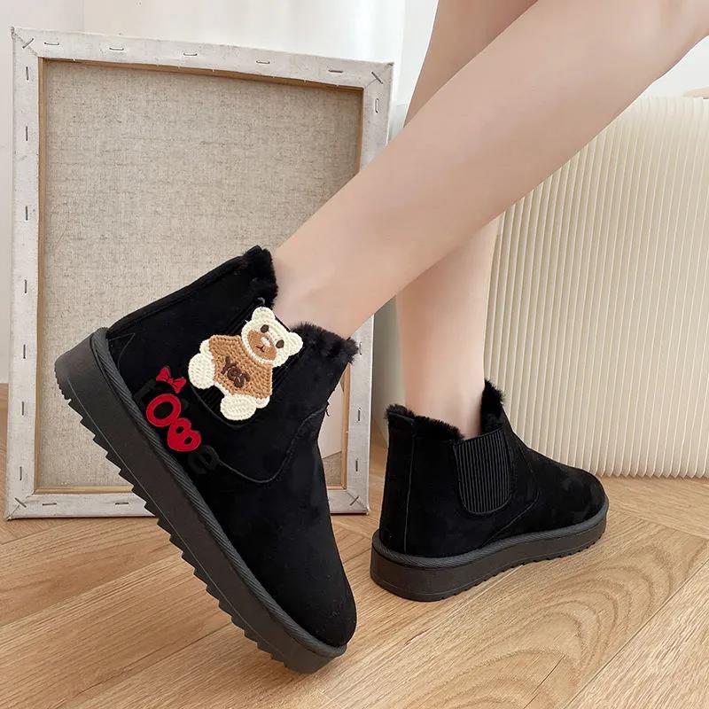 Frosted Cute Snow Cotton Boots Women Plus Velvet Thick Waterproof Winter All-match Warm Bread Cotton Shoes