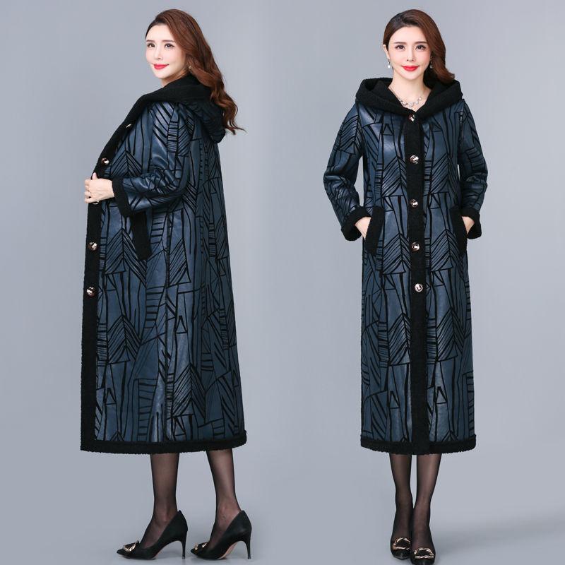 Winter Coat Mid-length Loose Fashion Ladies Plus Velvet Western Style V-neck Deerskin Velvet Coat Women
