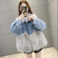 Denim Parker Women's Short Fur Faux Fox Fur Coat Coat Winter Women's Warm Loose Denim Jacket Winter Cotton Coat Comfortable