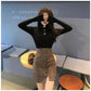 Fashion Sweater Women's Button Design Autumn and Winter Wild Slim Bottoming Sweater