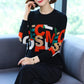 Fall Winter Woolen Sweater Contrast Letter Printed O-Neck Long-sleeve Bottoming Sweater Ladies Pullover Knit Jumper
