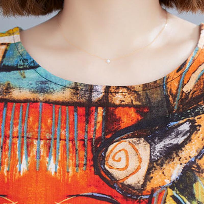 Two-piece Suit Cotton Large Size Ethnic Style Suit Female Summer Literature and Art Retro Short-sleeved Wide-leg Nine-point Pants Loose