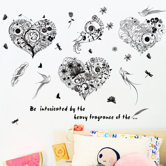 Flower bird dish heart wall stickers bedroom living room window study TV sofa background decoration