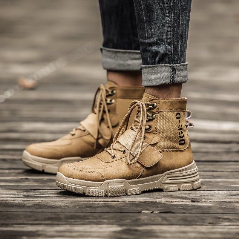 Fashion Men's Martin Boots Warm Working Boots Lace Up Men's Desert Boots Round Toe High Top Shoes