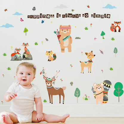 [Wall sticker ]Animal Paradise Wall Stickers For Kids Rooms Nursery Deer Bear Butterfly Children Bed