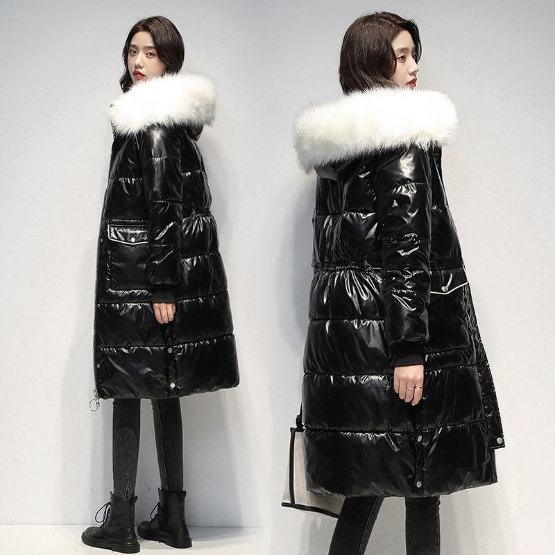 Women's Down Padded Jacket Long Over The Knee Winter Thickening Korean Loose Shiny Cotton Warm Jacket