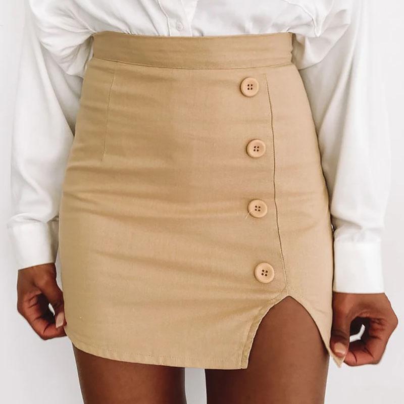 Women's Summer Mini Skirts Large Size Slim A-line Short Skirt High Waist Button Split Skirt Female Solid Color Club Hip Skirts