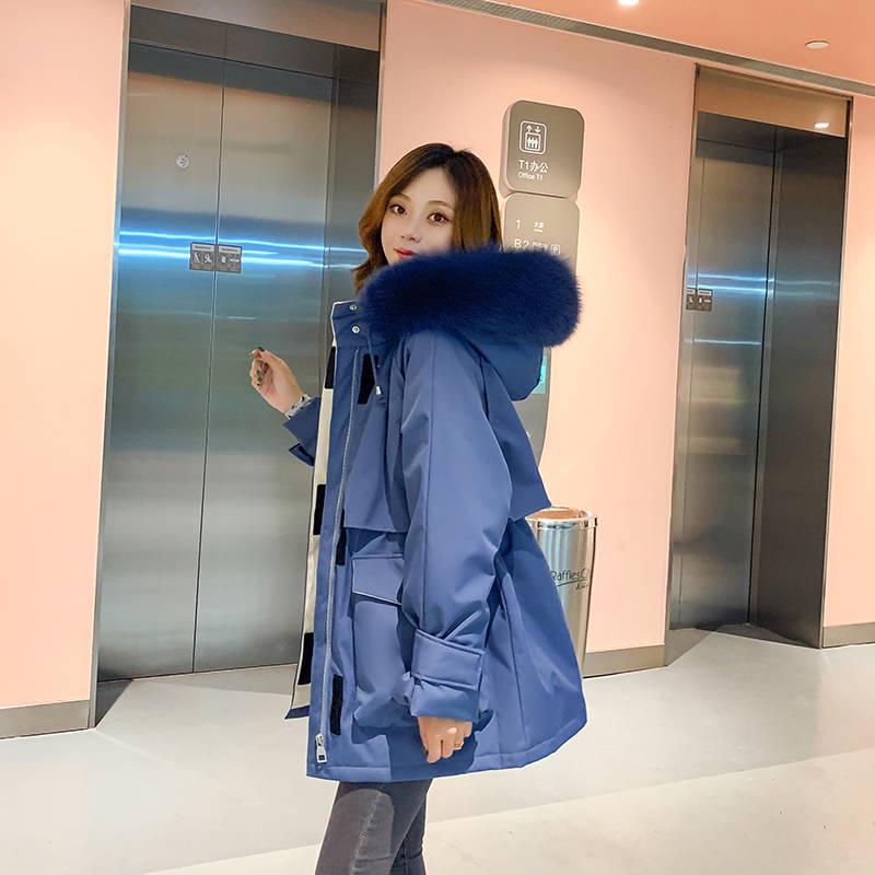 Large Natural Fox Fur Hooded Winter Jacket Women Duck Down Thick Parkas Warm Sash Tie Up Snow Coat