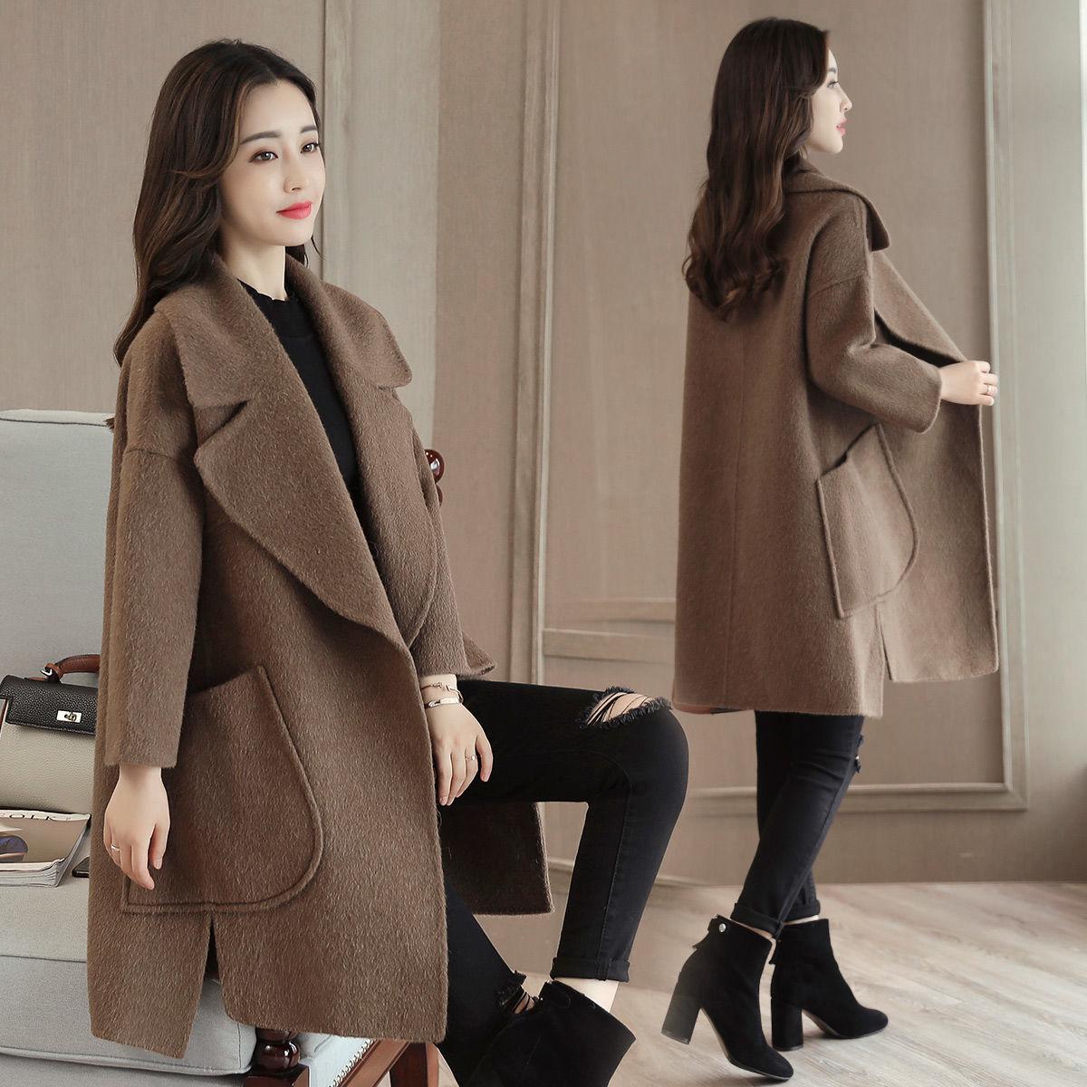 Autumn Winter Coat Women 2019 Casual Wool Solid Jackets Blazers Female Elegant Long Coat Ladies Coat