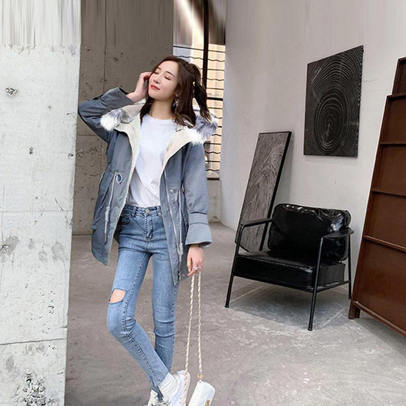Winter Fashion Plus Velvet Women's Jacket Mid-length Large Fur Collar Thick Loose Cotton Coat Thinner Student Coat