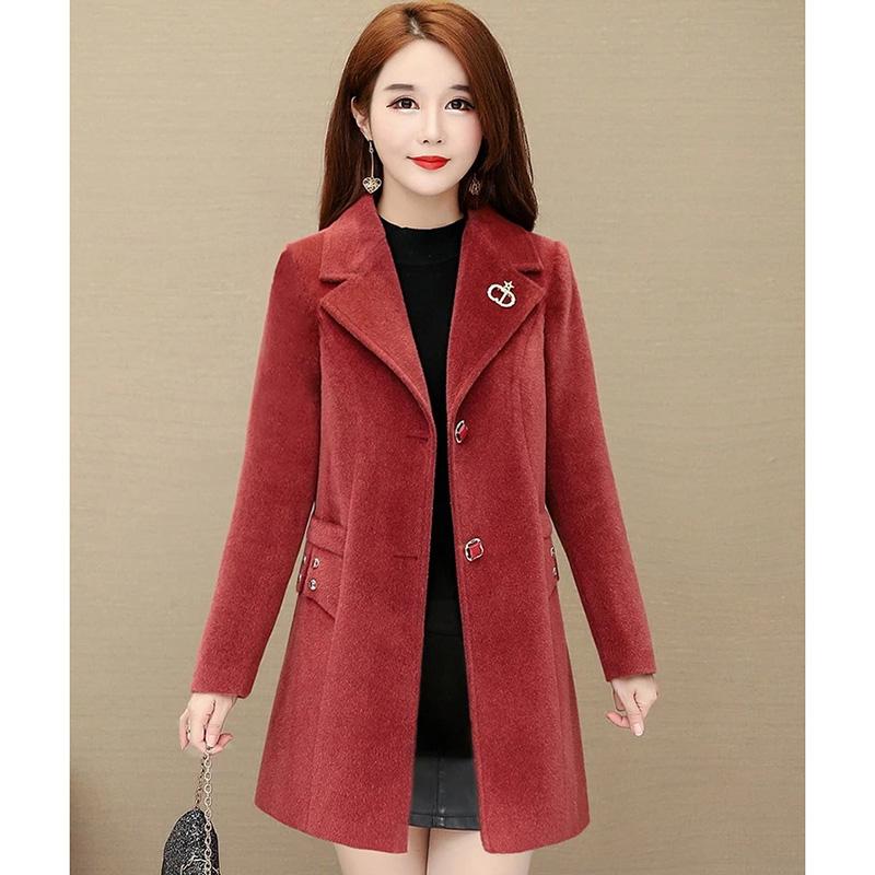 Women's Velvet Coat Mid-length Autumn and Winter Warm Woolen Coat Classic V Neck Slim Fit Coat Casual Padded Solid Soft High Quality Coats Large Size