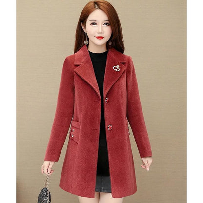 Women's Velvet Coat Mid-length Autumn and Winter Warm Woolen Coat Classic V Neck Slim Fit Coat Casual Padded Solid Soft High Quality Coats Large Size