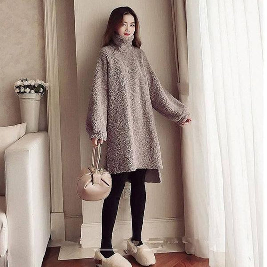 Maternity Base Skirt Winter Imitation Lamb Wool Thick Sweater Plus Size Mid-length Dress