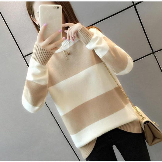 Autumn and Winter Color Matching Soft Sweater Women's Student Long-sleeved Knitted Bottoming Shirt