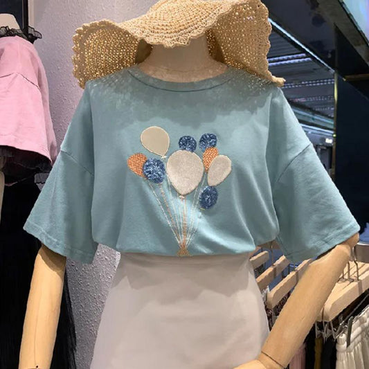 Ladies Short Sleeve T-Shirt Half Sleeve Top Summer Student Loose Large Size Women's Bottoming Shirt