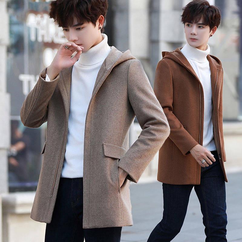 Winter Men's Jacket Men's Fashion Wool Woolen Coat Hooded Coat Men Winter Coat Warm Trench Coat