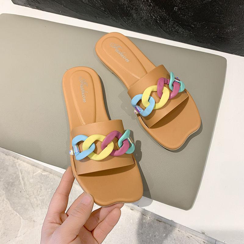 Color Slippers Women's Outer Wear Beach Shoes Non-slip Flat Slippers Women's Soft and Comfortable Simple Slippers