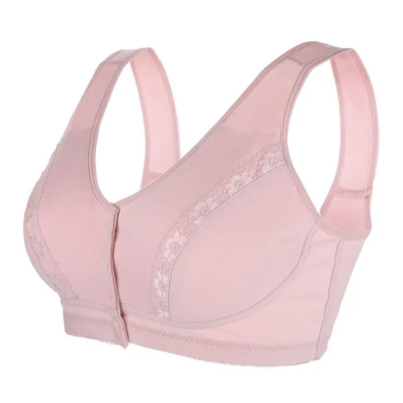 Ladies Front Buckle Tank Top Bra No Steel Rings Cotton Thin Large Size Breathable Full Cup Glossy Simple Style Bra