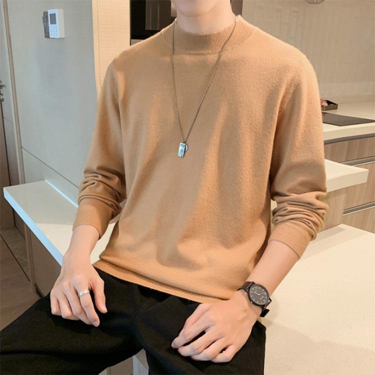 Autumn and Winter Half Turtleneck Sweater Men Loose Trend Base Sweater Casual Solid Color Sweater
