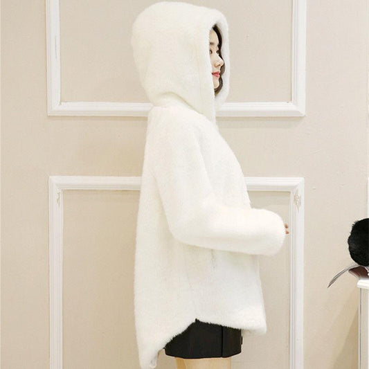 Autumn and Winter Nine-quarter Sleeve Fashion Jacket Mid-length Style Cardigan Hooded Sweater