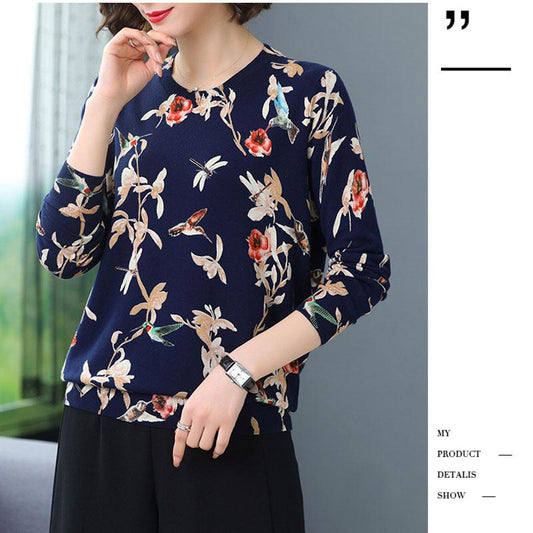 Autumn Winter Bohemian Floral Print Sweater Women Short Knit Bottoming Sweater Pullover Loose Plus Size  Wool Blend Jumper