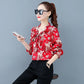 Women's Spring and Autumn Long Sleeve Chiffon Shirt Loose Floral Top