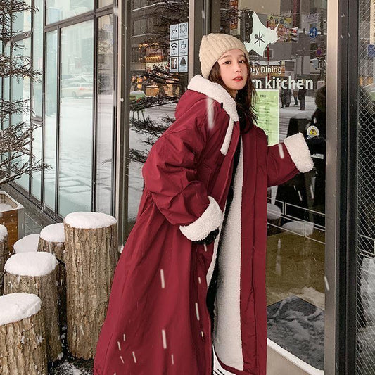 Lamb Wool Coat Female Korean Version Loose Winter Mid-length Plus Velvet Parka Cotton Ins Tooling Jacket
