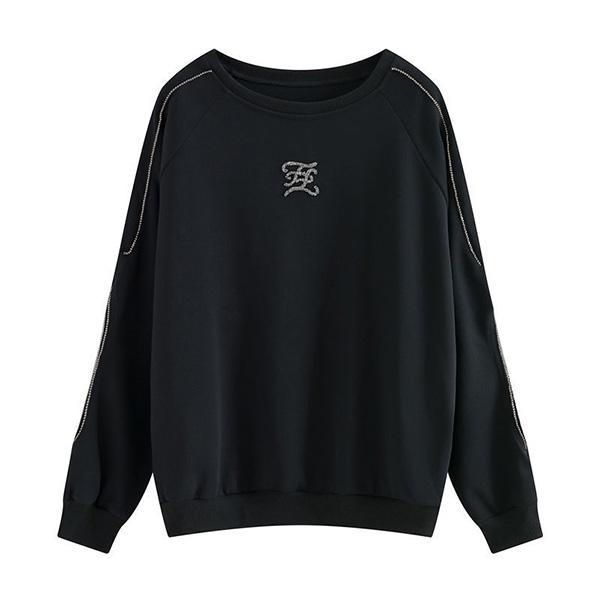 Women's Loose Fashion Sweater Spring and Autumn Hollow Beaded Jacket Off-shoulder Thin Top